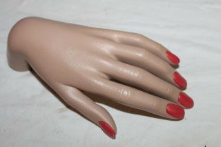 Vintage Mannequin Female Left Hand With Painted Nails,  Bent Wrist