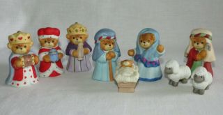 Vintage Enesco Lucy Rigg 1986 Teddy Bear 9 Pc Nativity Set - Rare