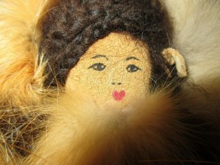 VTG Hand Made Authentic Alaska Native Eskimo Doll Fur Signed in basket Karin 3