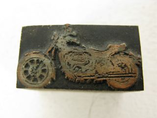 Antique Letterpress Printers Block Copper Wood Motorcycle Advertising