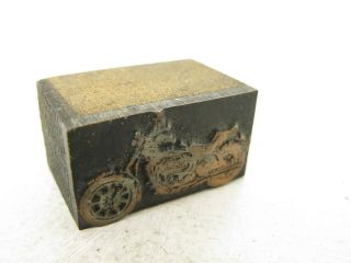 Antique Letterpress Printers Block Copper Wood Motorcycle Advertising 2