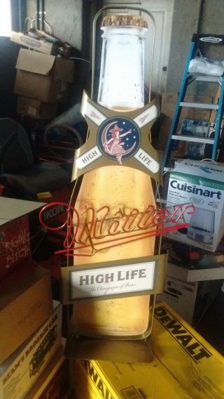 Rare Large Miller High Life Beer 48” Tall Beer Bottle Display Sign Man Cave Item