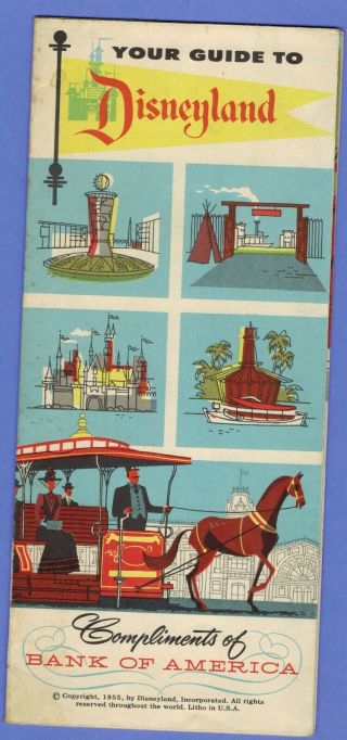 Rare 1955 Bank Of America,  Your Guide To Disneyland Amusement Park Brochure & Map