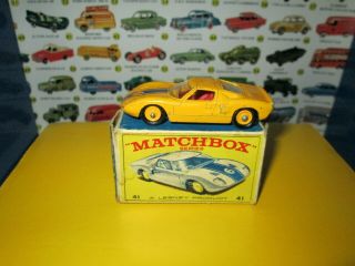 Matchbox Lesney 41 Ford G.  T.  Racer Very Rare Yellow Shiny Paint W/original Box