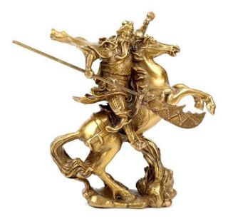 Chinese Old Hero Guan Gong Guan Yu Ride On Horse Bronze Statue