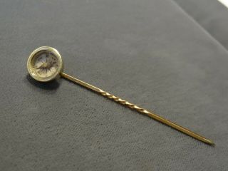 Unusual Antique Or Vintage Gold Filled & Pinchbeck Stick Pin W/ Compass