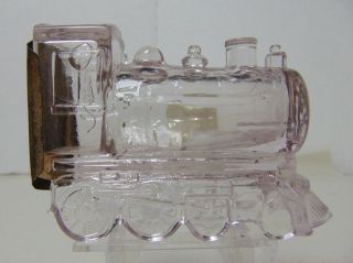 Antique Glass Candy Container Locomotive Train With Tin Lithograph