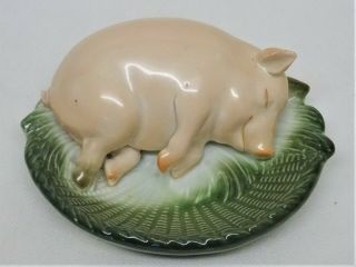 Antique German Pig Fairing Pin Dish - Pig Sleeping In Basket