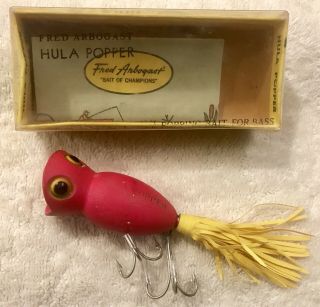 Fishing Lure Fred Arbogast Hula Popper Pre 1960 Red Fire Plug Tackle Box Bait