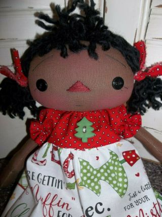 Primitive Folk Art Raggedy Ann Christmas Dec 25th Holiday Annie Doll
