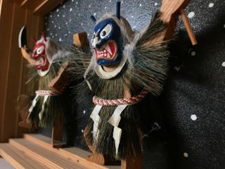 Vintage Diorama Mid Century Japanese Folk Art Wood Sculpture Oni Noh Mask Rare