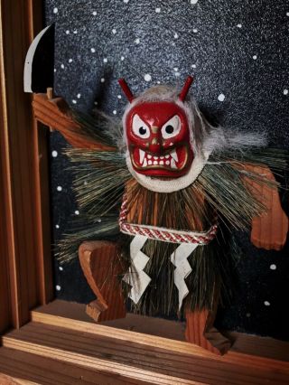 Vintage Diorama Mid Century Japanese Folk Art Wood Sculpture Oni Noh Mask Rare 3