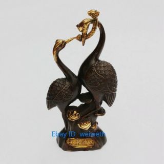 Chinese Bronze Gilded Statue Carved Crane Decoration Statue W Qianlong Mark