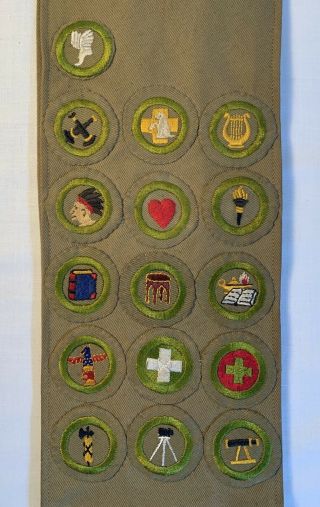1930 ' s Boy Scout Merit Badge Sash - Type B Badges,  2 Ranks,  Cards & More - RARE 3