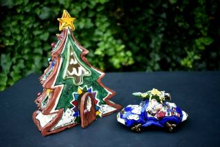Rare Blue Sky Christmas Tree Store And Dog In Blue Sports Car Ideal Set A,