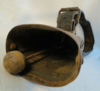 Antique Vintage Metal COW BELL w/ Leather Strap 3