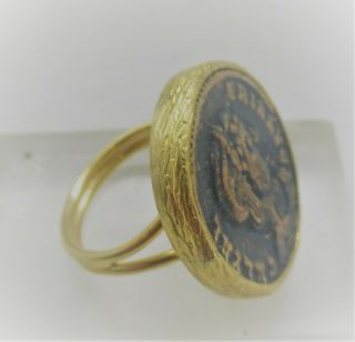 Ancient Roman Style Gold Gilded Ring With Roman Coin Insert