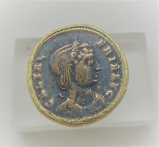 ANCIENT ROMAN STYLE GOLD GILDED RING WITH ROMAN COIN INSERT 2