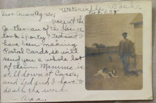 Hunter With Shotgun,  Dogs,  Waterville Washington Rare Sepia Photo Postcard 1905