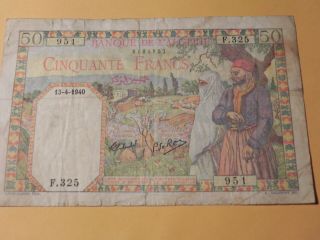 Algeria Algerie Tunisia Tunisie 50 Francs 1940 French Colony Prefix D Rare