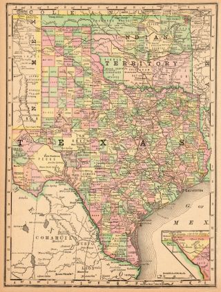 1890 Antique Indian Territory Map Texas Map Rare Map Of Texas 7181