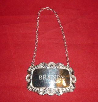 Vintage Solid Silver Brandy Decanter Label,  By Dj Silver Repairs,  London 1973