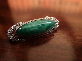 Tiny Antique Arts And Crafts Sterling Silver Brooch Peking Glass Circa 1920
