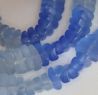 Antique Art Deco Matte Blue Czech Glass Bead Twist Necklace