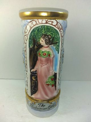 Rare - The Budweiser Girl Beer Stein - 1973 Made In Italy 9 " 1/4 Pink Dress