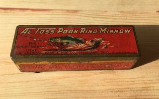 Vintage Al.  Foss Pork Rind Minnow Litho Tin Lure Box
