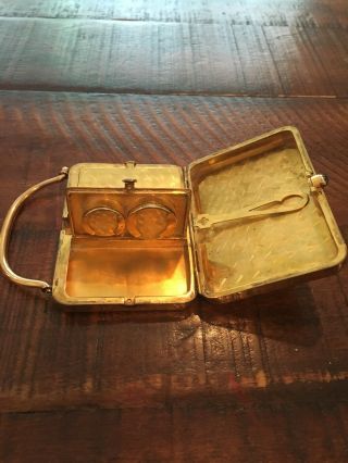 F&B,  Foster and Bailey Miniaudiere,  Vintage,  Purse,  coin holder,  blue cabochon 2