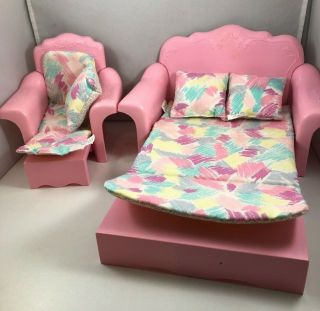 1987 Sweet Roses Barbie Sofa Bed & Chair Lounger Doll Furniture W Rare Cushions