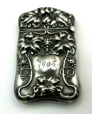 Antique Sterling Silver Matchbox Holder - Grapevine Motif