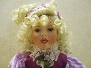 Vintage 14” Porcelain Musical Doll Plays “satin Doll” Purple Dress