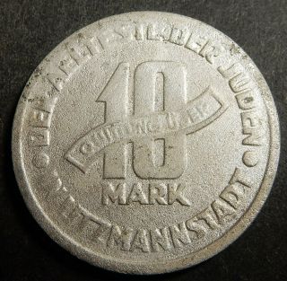 Poland Lodz Litzmannstadt Ghetto Getto 10 Mark 1943 Aluminum Rare