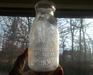 Joplin,  Mo Rare Early Hand Blown 1890s National Dairy Milk Bottle Pint Acme