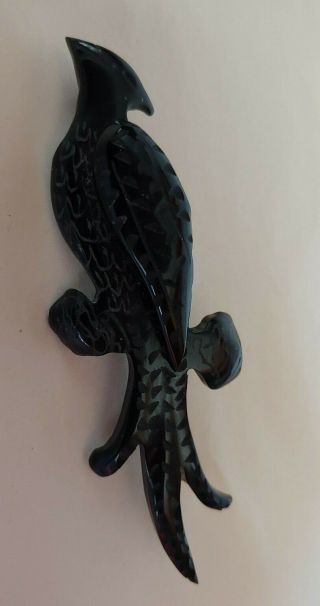 Antique/vintage Art Deco Pin Carved Black Bakelite Bird Tropical Long Tail