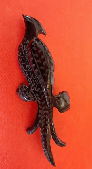 Antique/Vintage Art Deco Pin Carved Black Bakelite Bird Tropical Long Tail 2