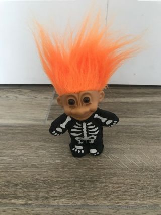 Vintage Russ Troll Doll Halloween Skeleton Doll With Orange Hair 4 1/2 "