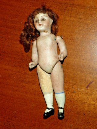 Antique 4 Inch Minature Dollhouse Mignonette Bisque Doll