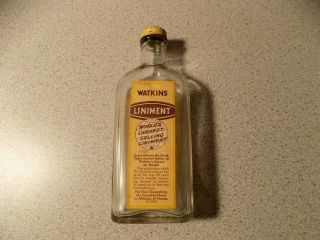 Vtg Watkins Liniment Apothecary Medicine Glass Bottle With Paper Label 4.  5 Oz