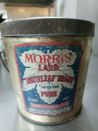 Rare Morris White Leaf Lard Tin Can