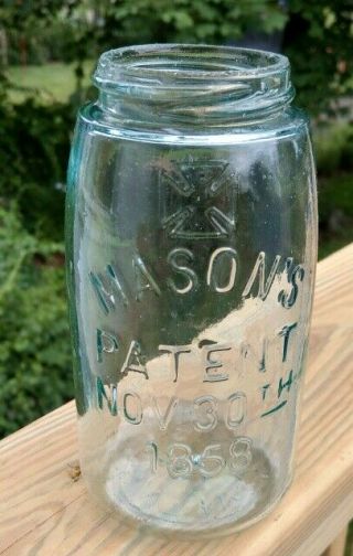Antique Masons Patent Nov 30th 1858 Canning Jar Maltese Cross 31 Quart Sized