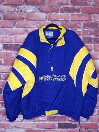 Vtg Indiana Pacers Starter Brand Pullover Jacket Coat Rare Official Nba 90s Xxl