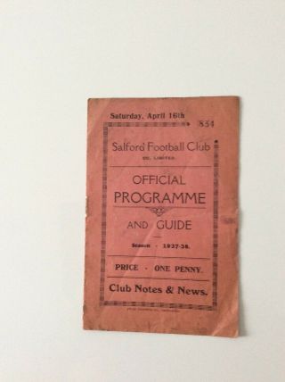 Salford V Swinton 16.  04.  1938 Rare Pre War Item