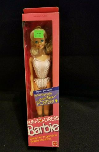 Vintage Mattel 1988 Fun - To - Dress Barbie No.  1372 Nib
