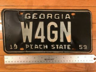 Vintage Rare 1959 Gerogia Ham Radio License Plate Tag W4gn Peach State