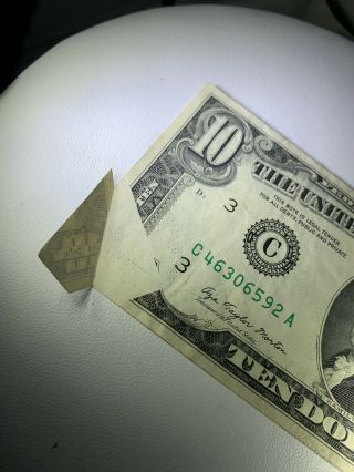 $10 Usa Ten Dollar Bill - Rare False Cutting Folding Error - 1977