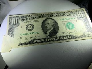 $10 USA Ten Dollar Bill - Rare False Cutting Folding Error - 1977 3