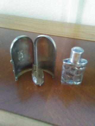 Coty Perfume Bottle Holder Ornate With Silver Bottle.  Vintage 1920 